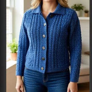 Arab crafts wool Blue Cable Knit Women's Sweater
